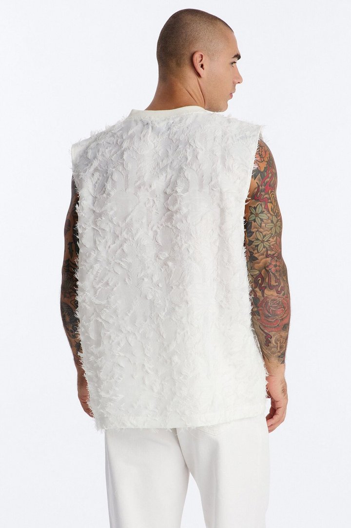 Relaxed Kelpstone Textured Sleeveless Tee - White
