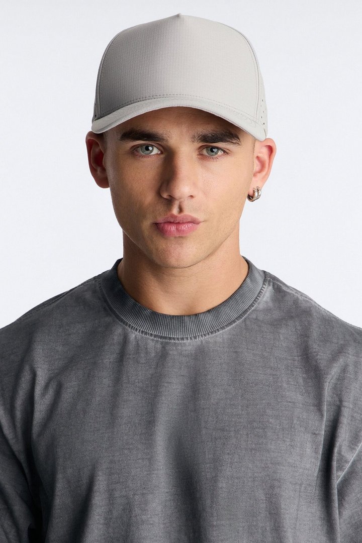 Basic Laser Cut Mesh Trucker Hat - Grey