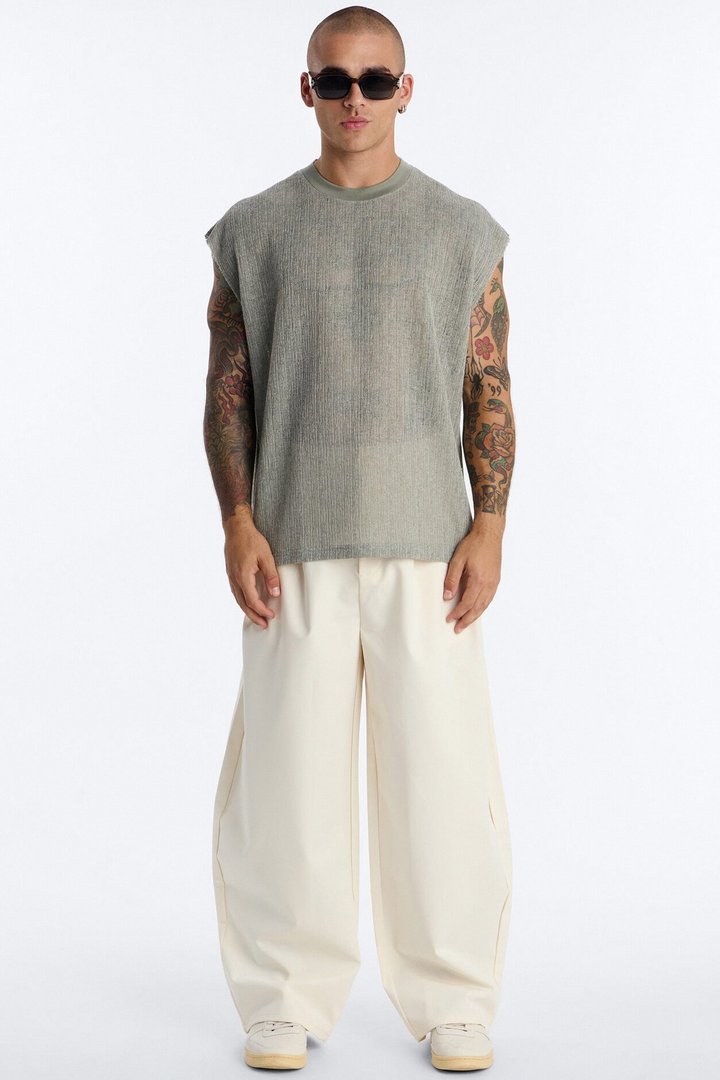 Oversized Sand Shell Sleeveless Tee - Sage
