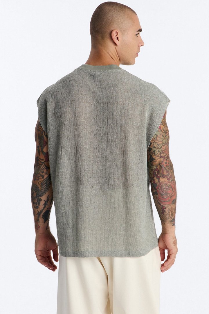 Oversized Sand Shell Sleeveless Tee - Sage
