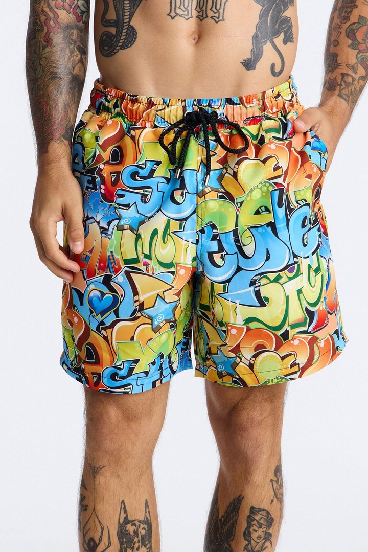All That Graffiti Swim Trunk 7″ - Blue/combo