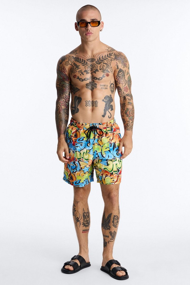 All That Graffiti Swim Trunk 7″ - Blue/combo