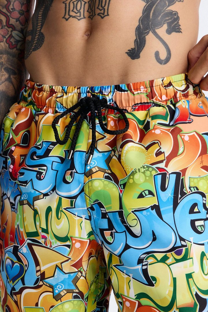 All That Graffiti Swim Trunk 7″ - Blue/combo
