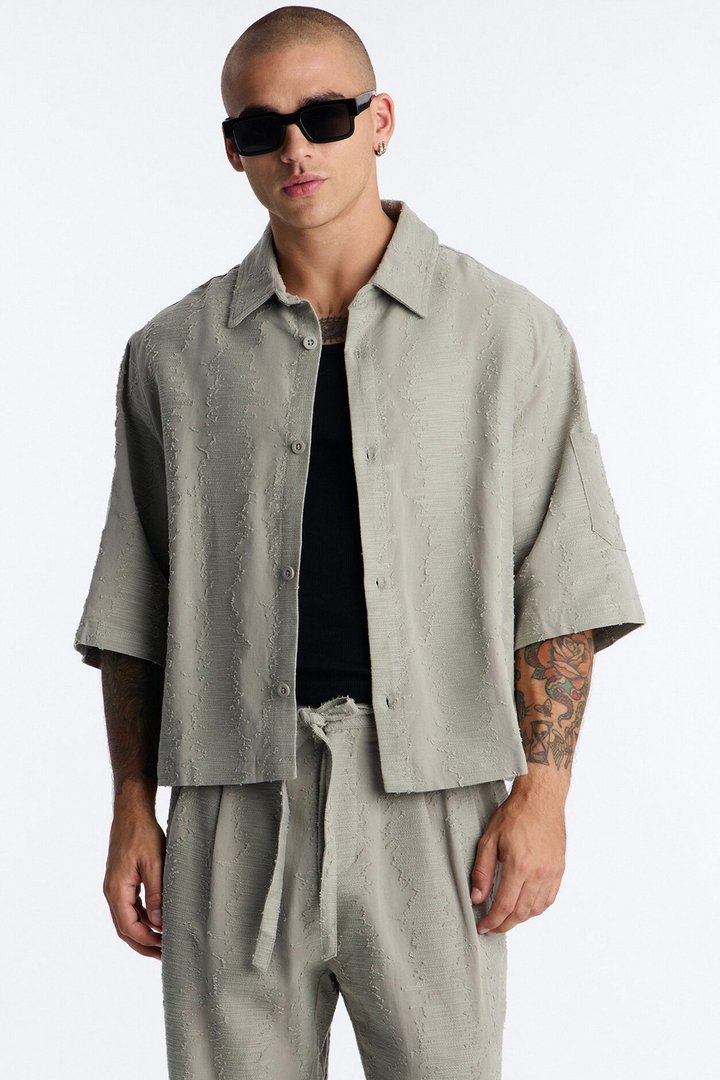 Cropped Sands Of Time Button Up Shirt - Sage