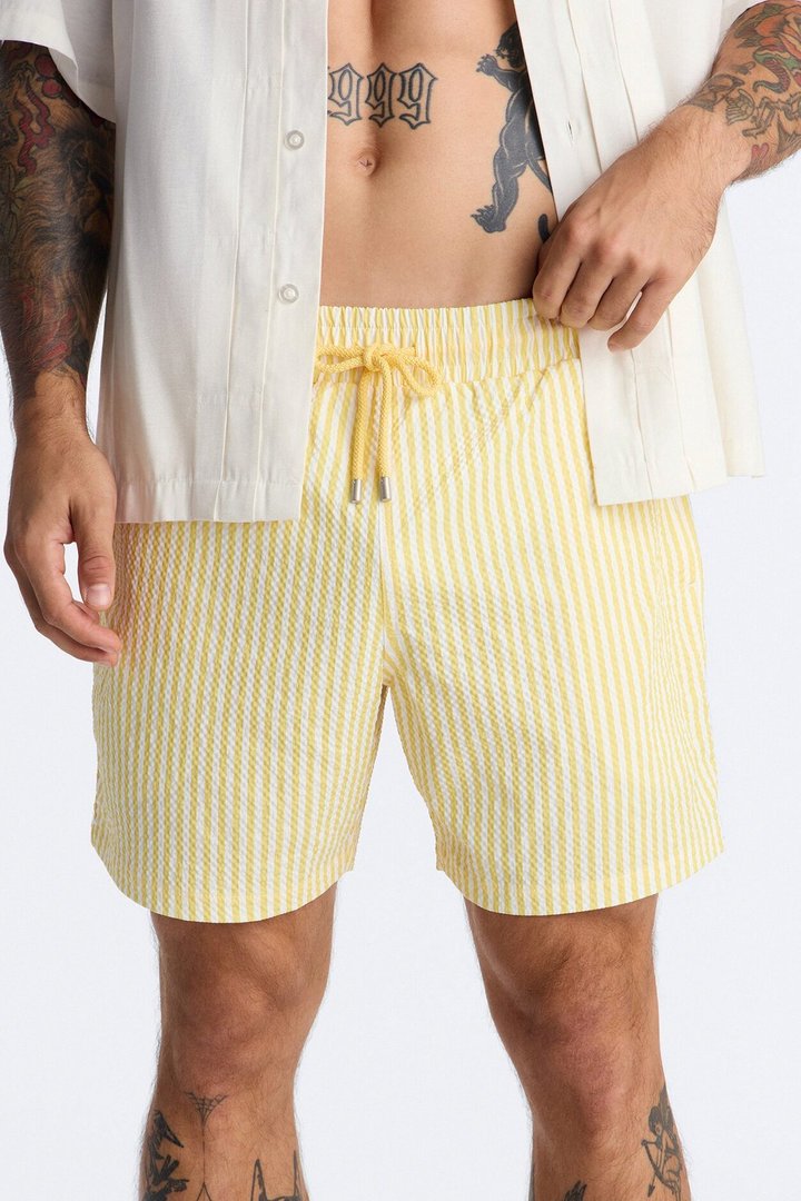Striped Resort Seersucker Swim Trunk 6″ - Yellow