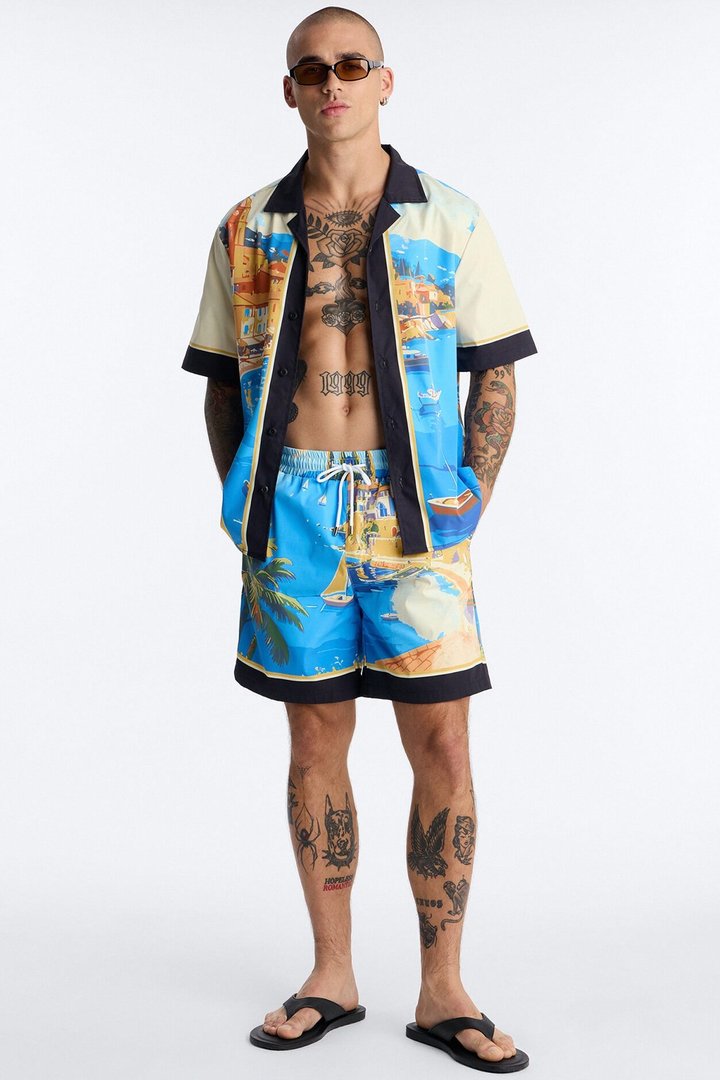 Relaxed Costa Naples Cuban Collar Button Up Shirt - Multi Color