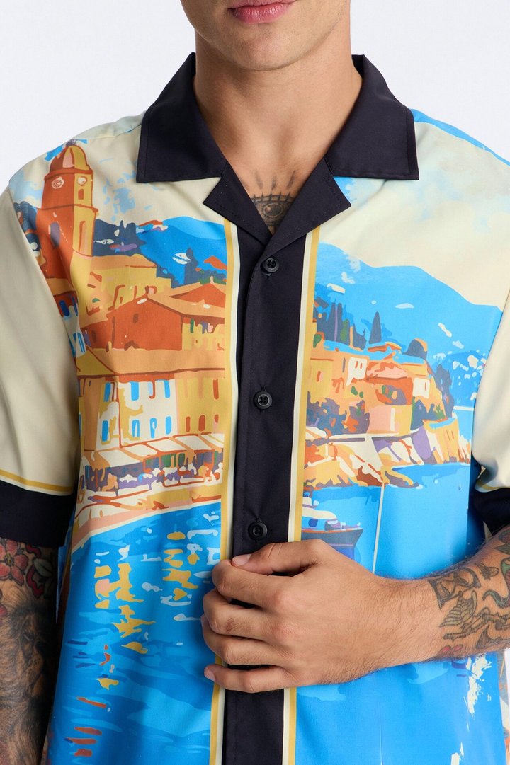 Relaxed Costa Naples Cuban Collar Button Up Shirt - Multi Color