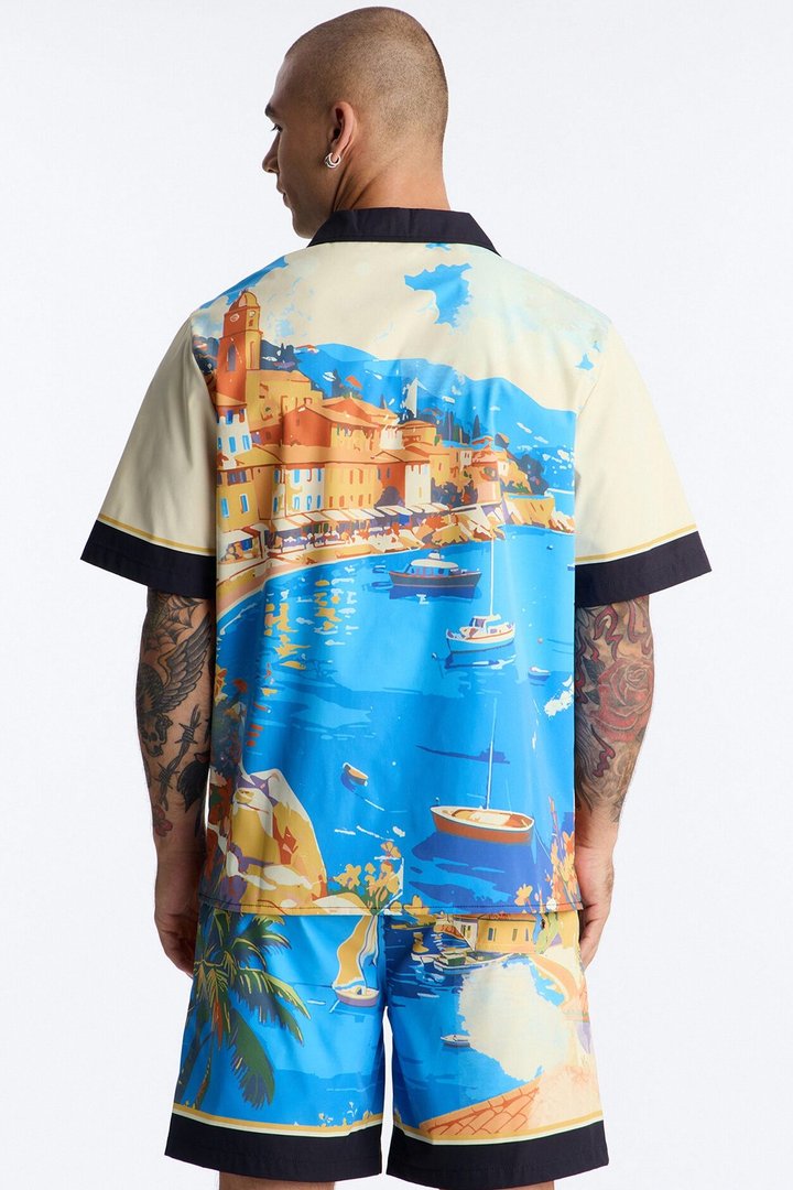 Relaxed Costa Naples Cuban Collar Button Up Shirt - Multi Color