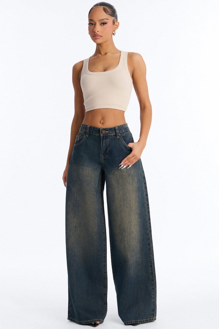 Time To Go Wide Leg Jeans - Dark Wash