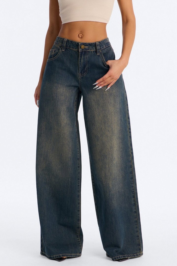 Time To Go Wide Leg Jeans - Dark Wash