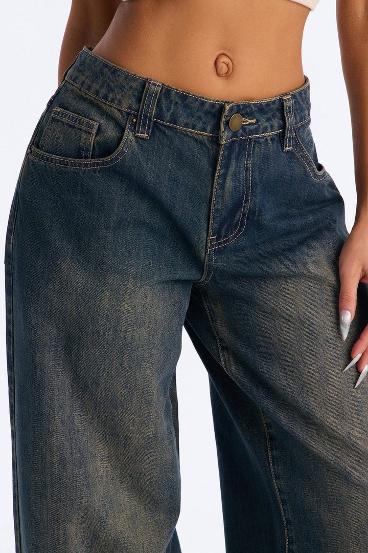 Time To Go Wide Leg Jeans - Dark Wash