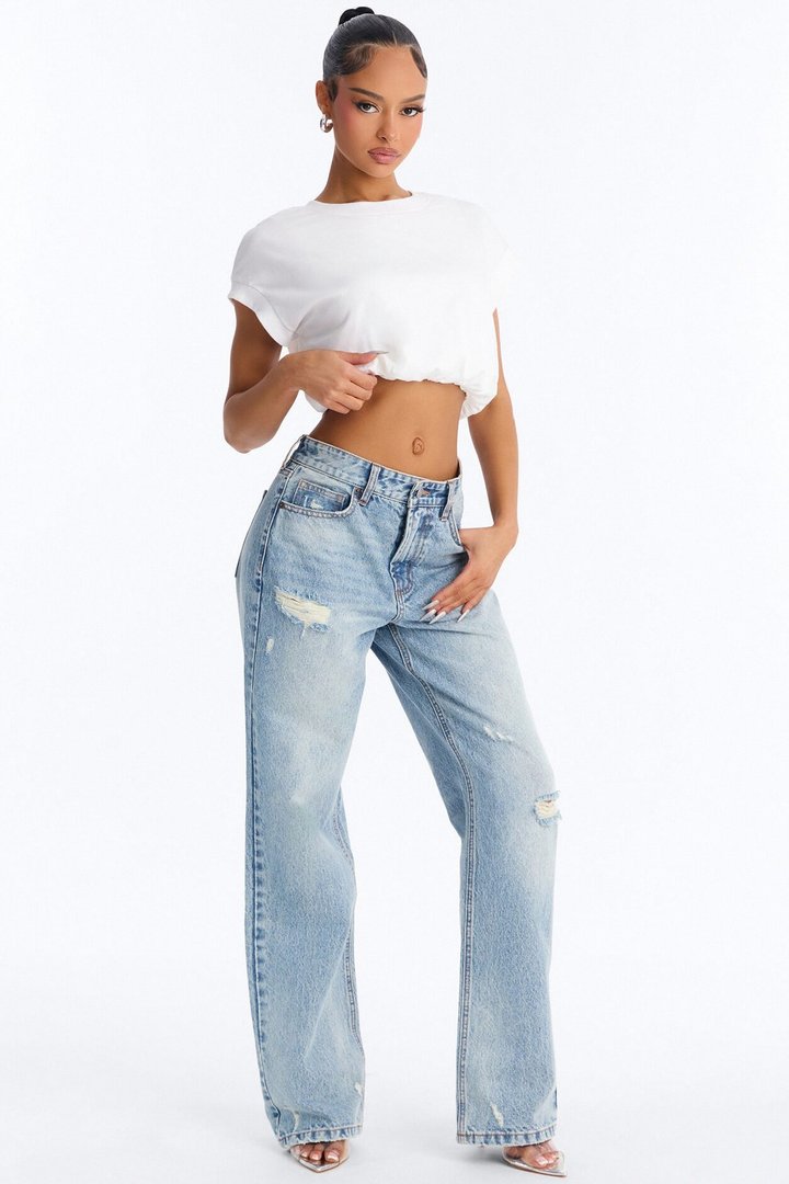 Rheagan Bubble Hem Short Sleeve T-Shirt - White