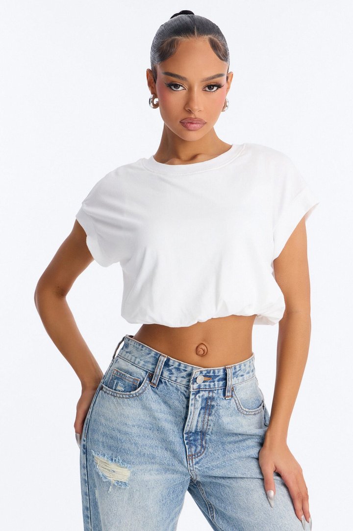 Rheagan Bubble Hem Short Sleeve T-Shirt - White