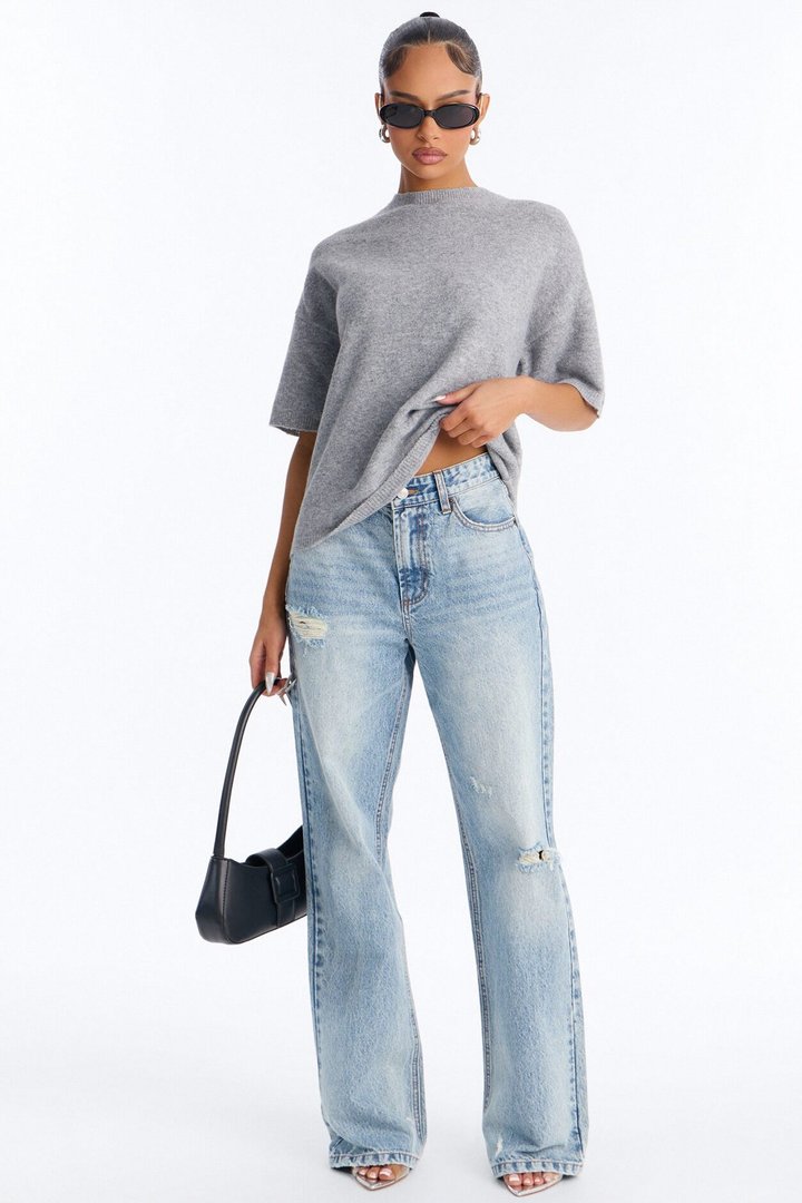 Odette Short Sleeve Oversized Sweater - Grey