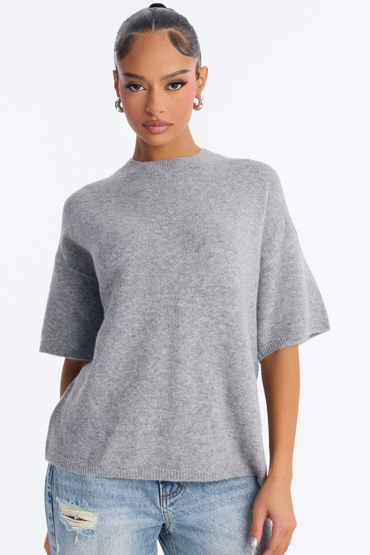 Odette Short Sleeve Oversized Sweater - Grey