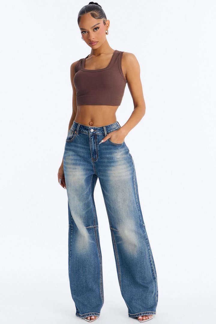 No Vacancy Tinted Wide Leg Jeans - Dark Wash