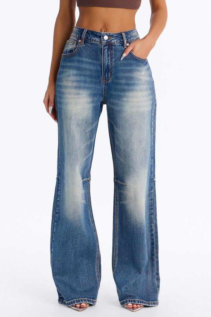 No Vacancy Tinted Wide Leg Jeans - Dark Wash