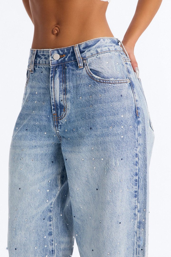 Five Star Favorite Embellished Wide Leg Jeans - Light Wash