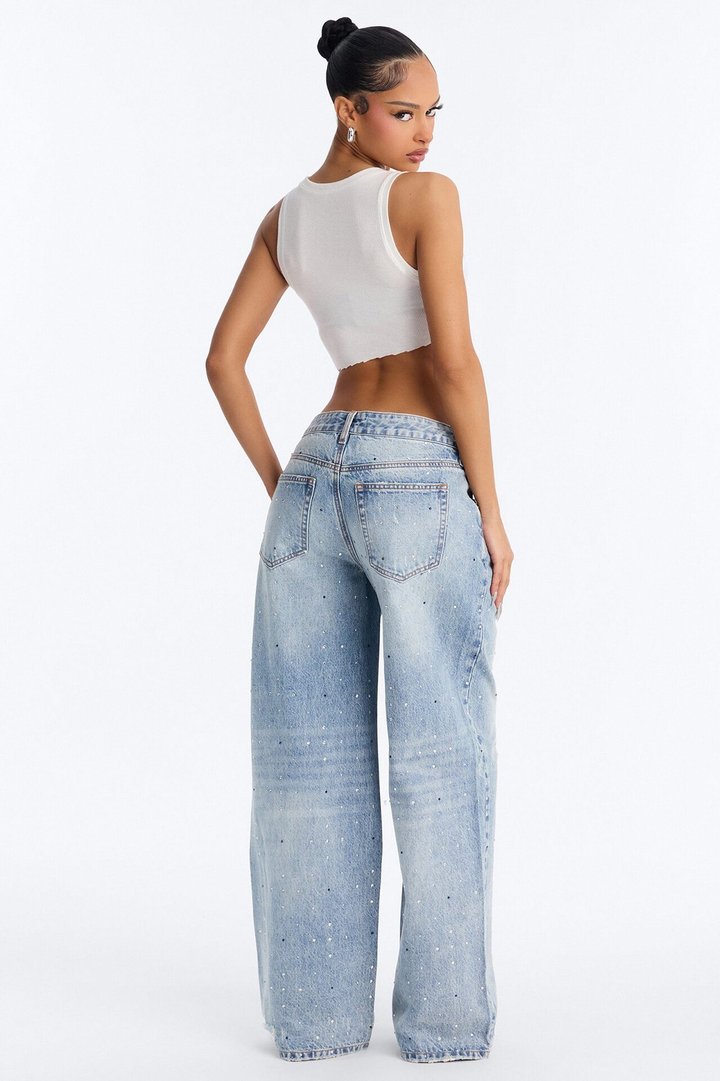 Five Star Favorite Embellished Wide Leg Jeans - Light Wash