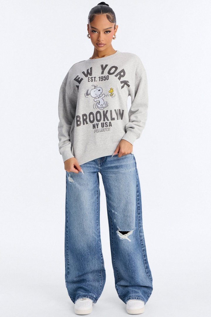 New York Snoopy Crew Sweatshirt - Heather Grey