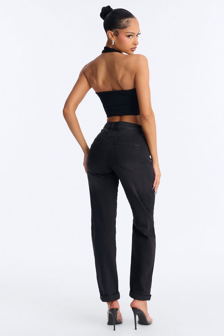 Get To It Ripped Slim Straight Leg Jeans - Black