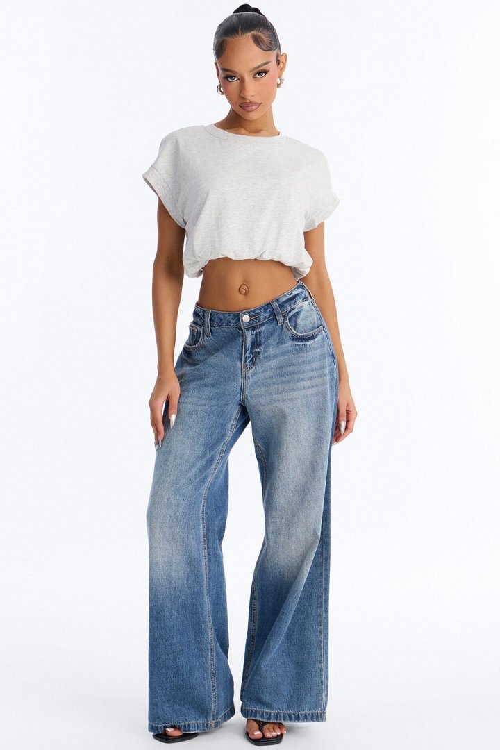 Rheagan Bubble Hem Short Sleeve T-Shirt - Heather Grey