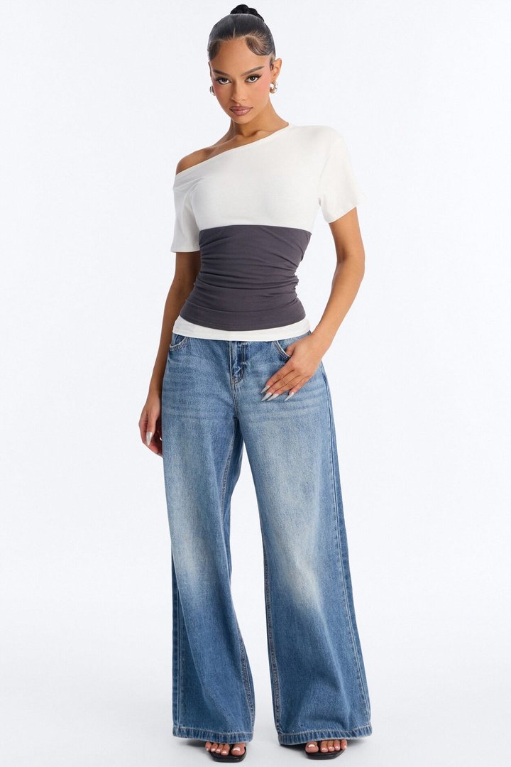Devon Layered Off Shoulder Tee - White/combo