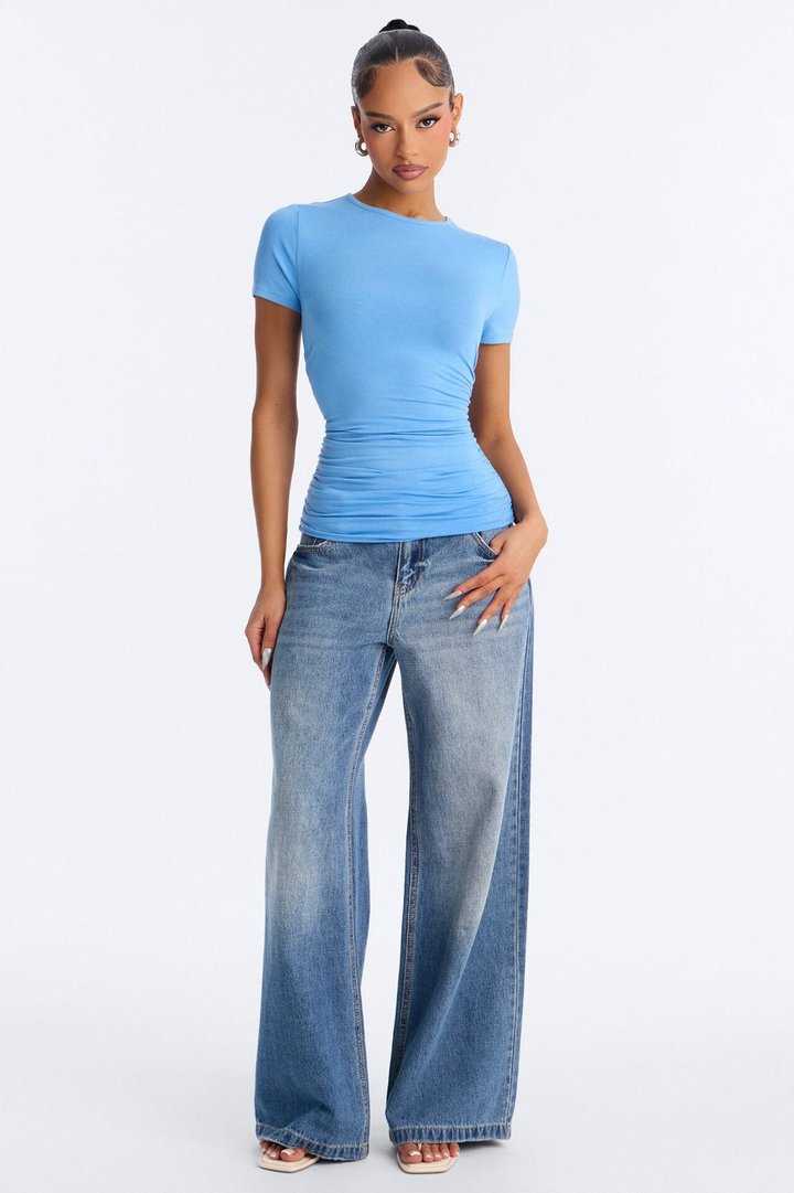 Raven Ruched Short Sleeve Top - Periwinkle