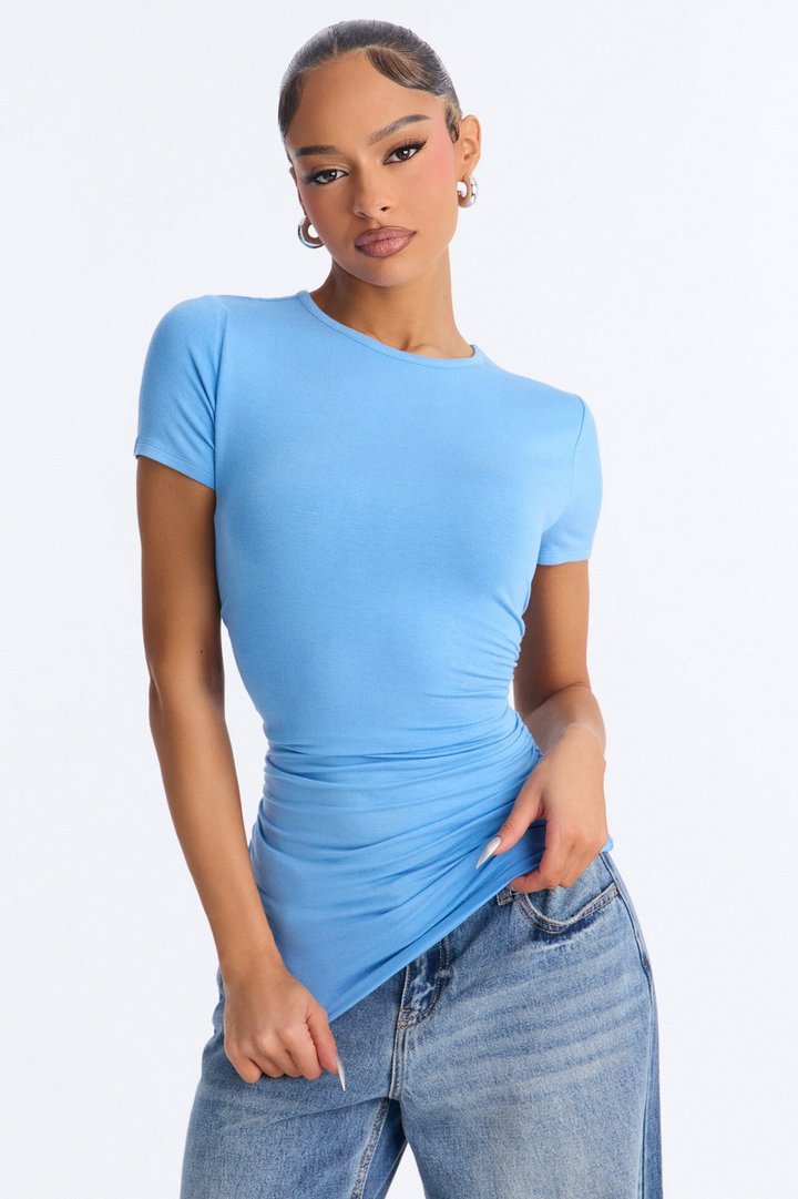 Raven Ruched Short Sleeve Top - Periwinkle