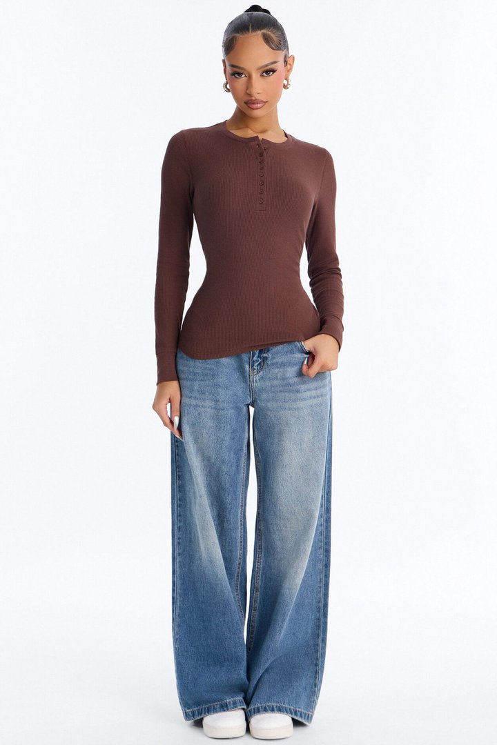 Sophie Henley Long Sleeve Thermal Top - Chocolate