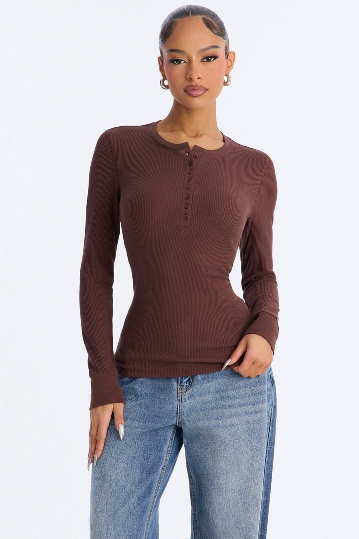 Sophie Henley Long Sleeve Thermal Top - Chocolate