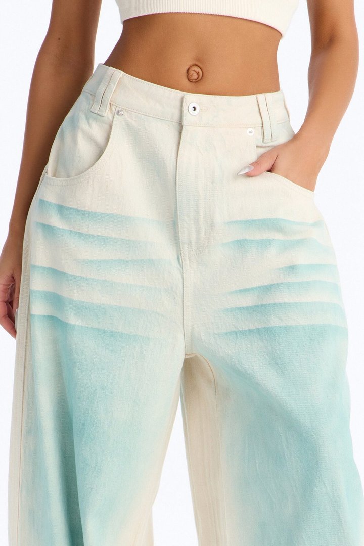 Moon Tide Wide Leg Jeans - Cream/combo
