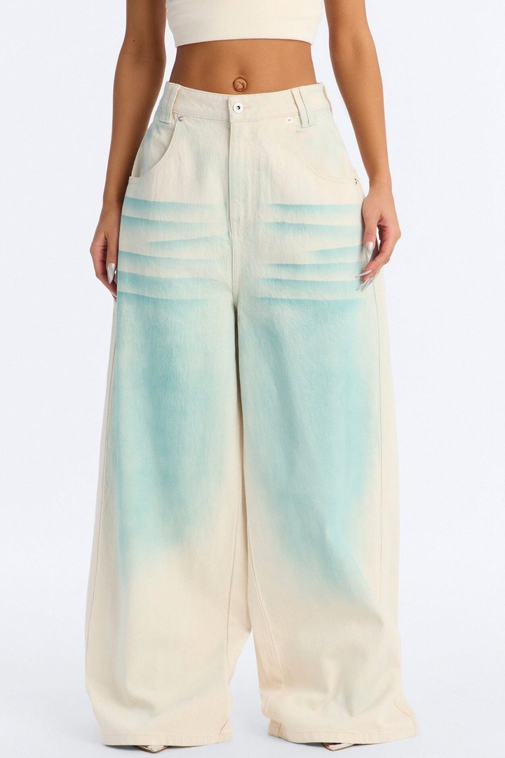 Moon Tide Wide Leg Jeans - Cream/combo
