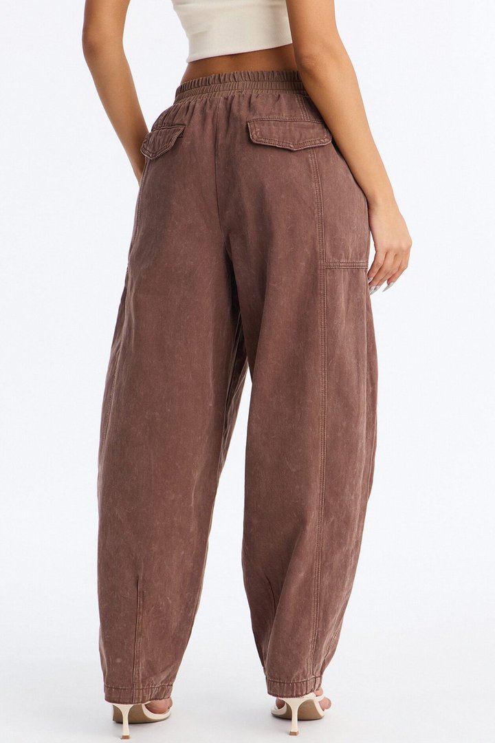 Hit The Road Baggy Pull On Tie Waist Jeans - Brown