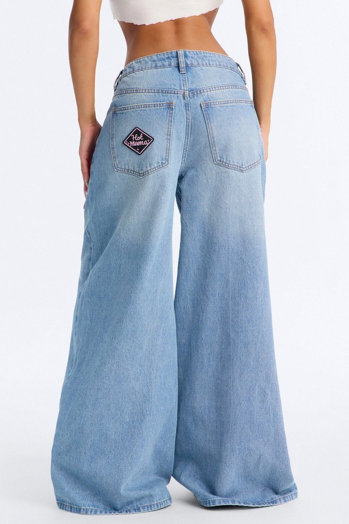 Pretty Girl Privilege Baggy Graphic Jeans - Light Wash