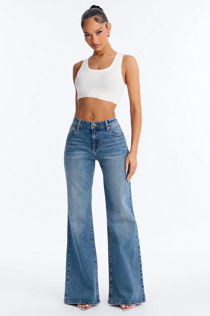 Between Takes Stretch Loose Flare Jeans - Dark Wash