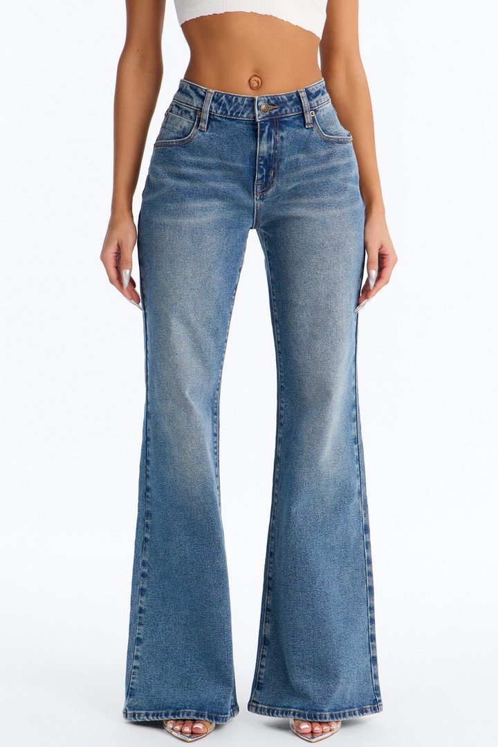 Between Takes Stretch Loose Flare Jeans - Dark Wash