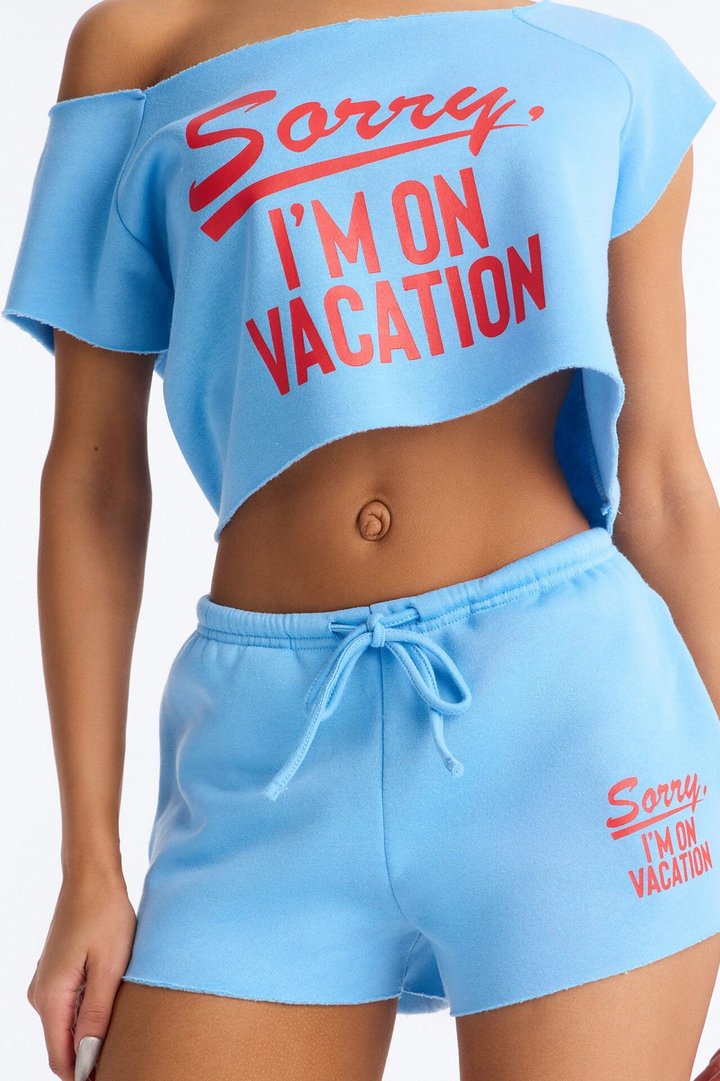 Sorry Vacation Washed Short - Blue