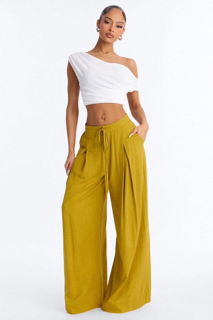 Karianna Linen Blend Wide Leg Pant - Chartreuse