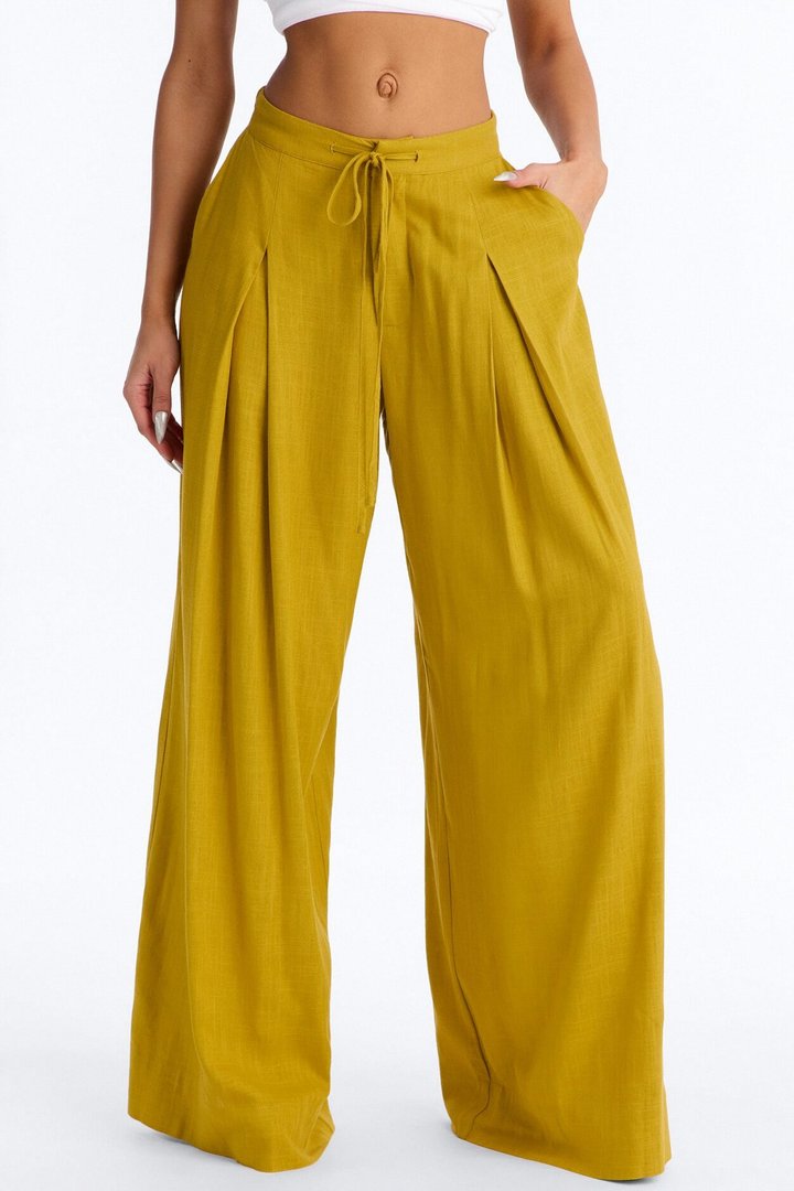 Karianna Linen Blend Wide Leg Pant - Chartreuse