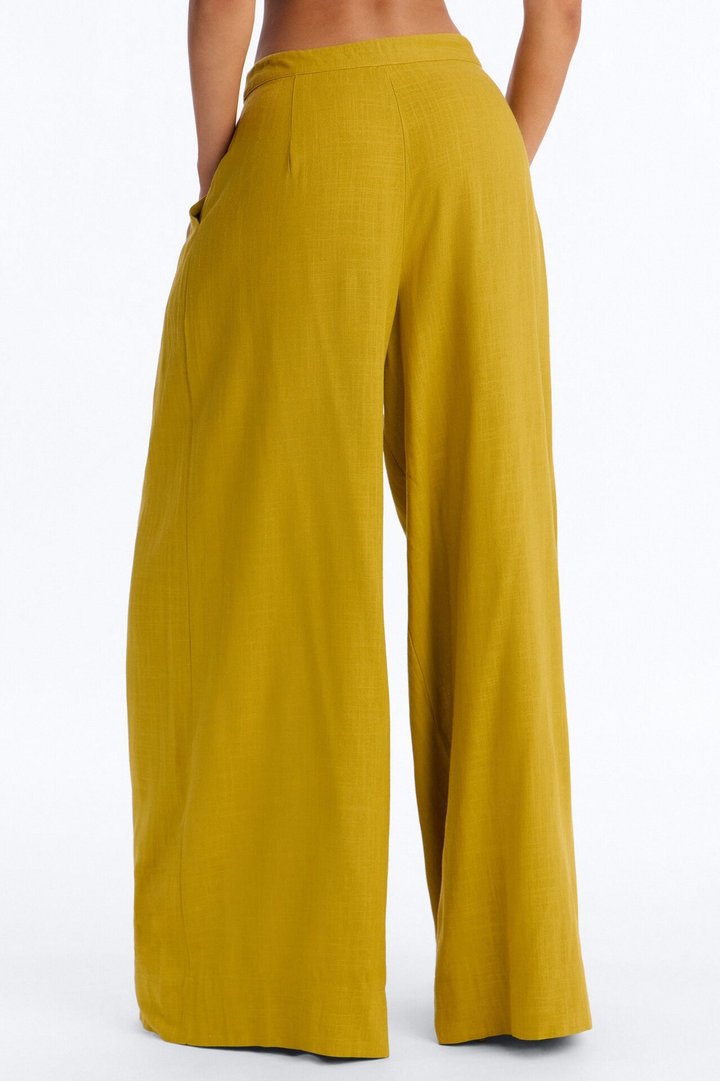 Karianna Linen Blend Wide Leg Pant - Chartreuse
