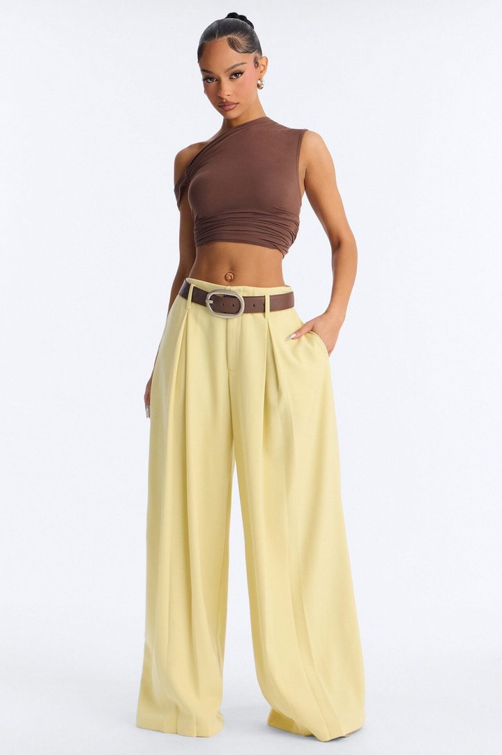 Bellina Belted Wide Leg Trouser - Butter Yellow