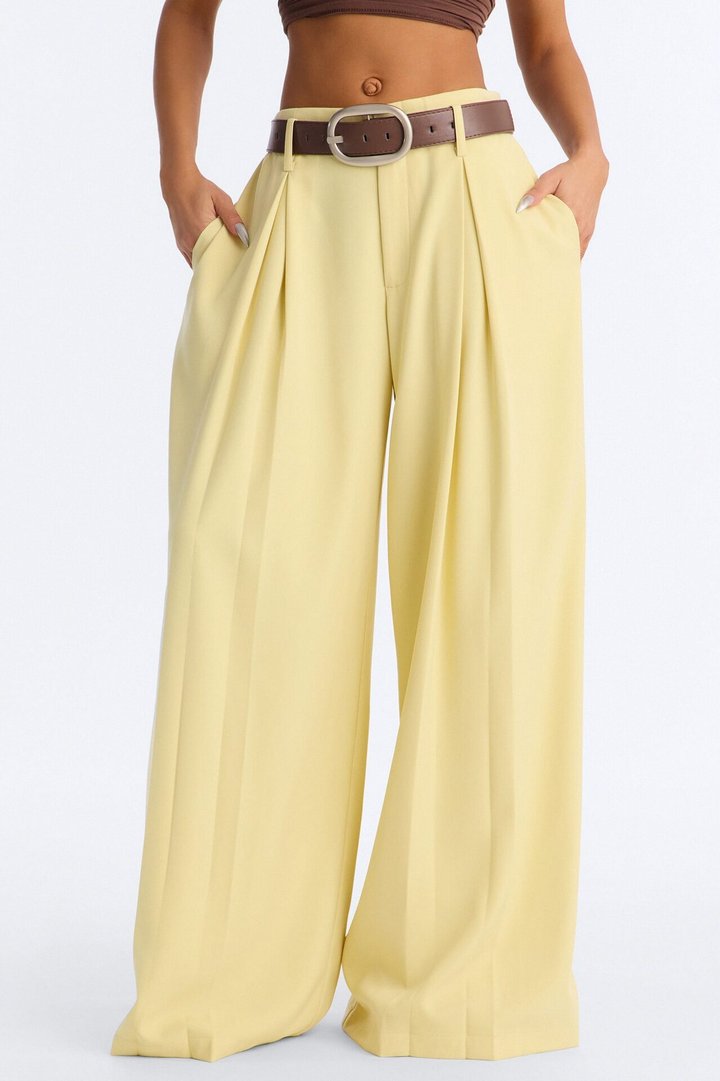Bellina Belted Wide Leg Trouser - Butter Yellow