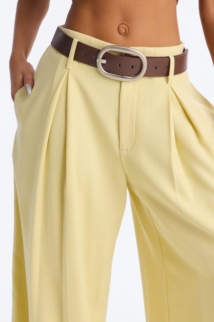 Bellina Belted Wide Leg Trouser - Butter Yellow