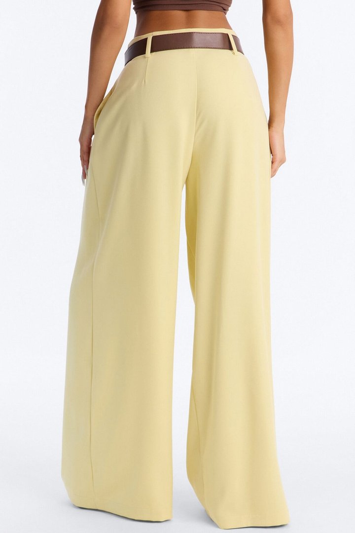 Bellina Belted Wide Leg Trouser - Butter Yellow