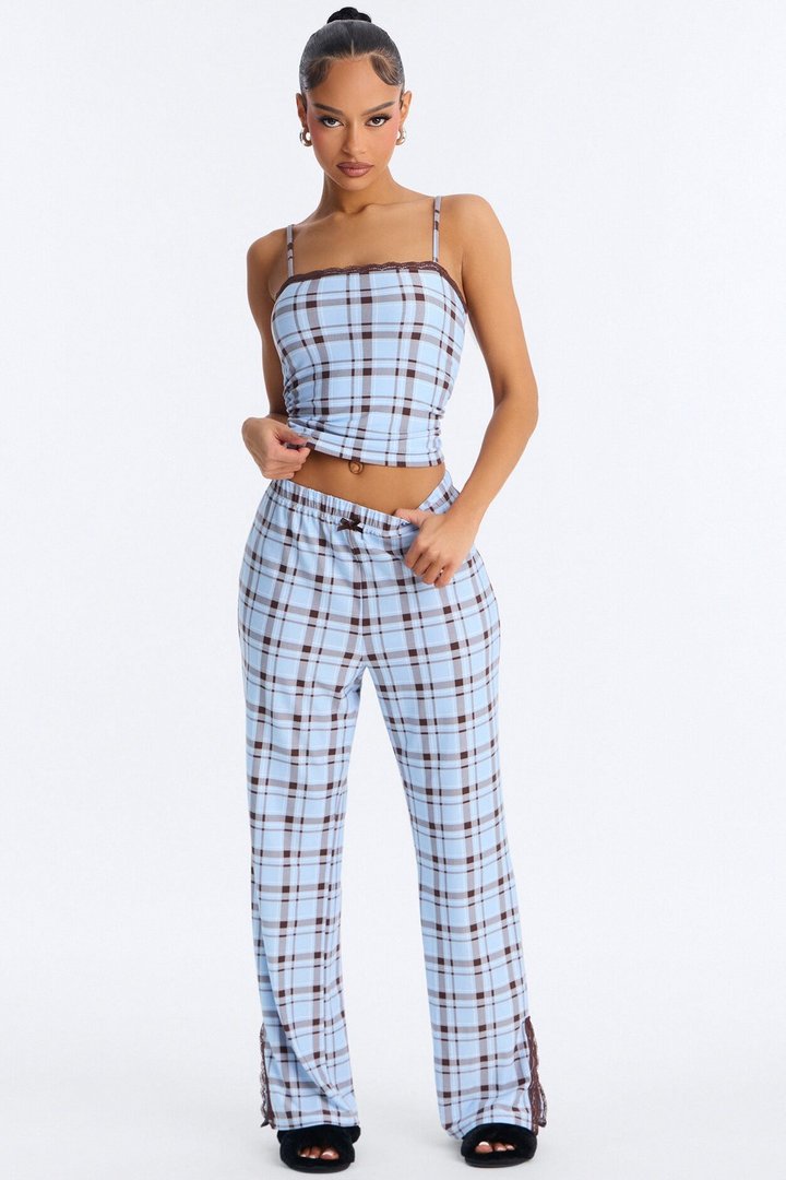 Dreamy And Chic Plaid Cami PJ Pant Set - Blue/combo