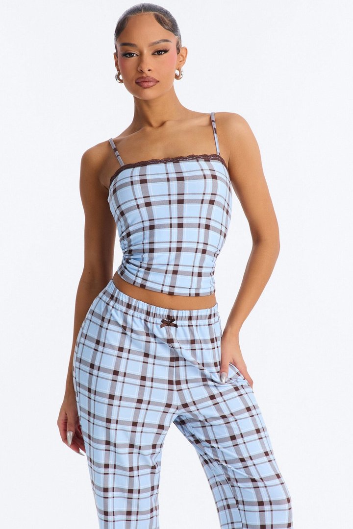 Dreamy And Chic Plaid Cami PJ Pant Set - Blue/combo