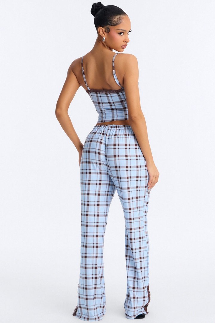 Dreamy And Chic Plaid Cami PJ Pant Set - Blue/combo