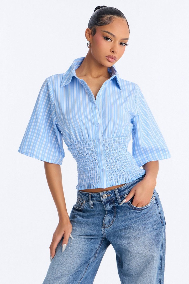 Mckenna Smocked Pinstripe Poplin Shirt - Blue/combo