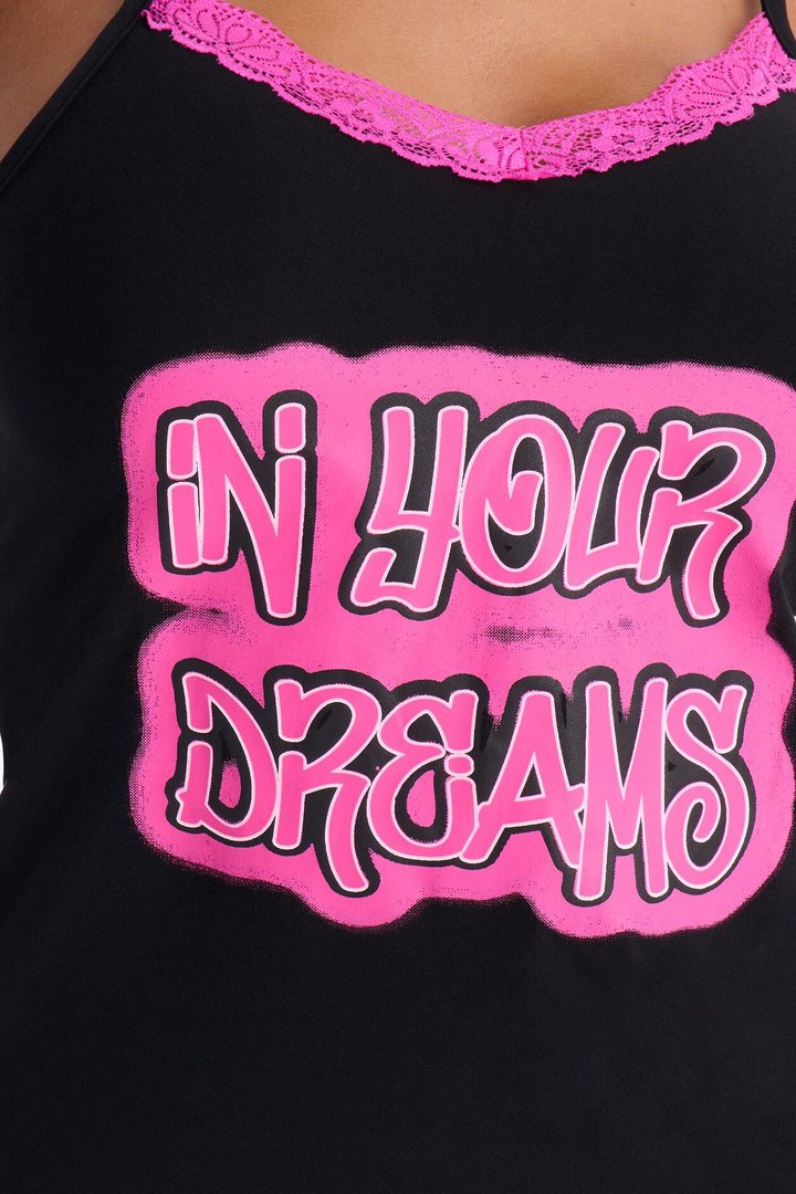 In Your Dreams Contrast Lace PJ Short Set - Black/Pink
